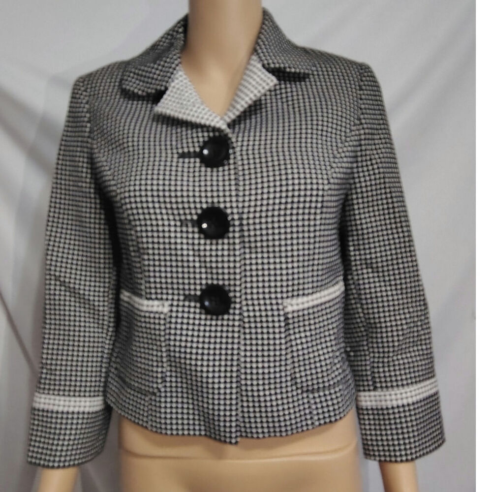 next Black White Micro (dogtooth variation) Geometric Pattern Blazer Size 10
